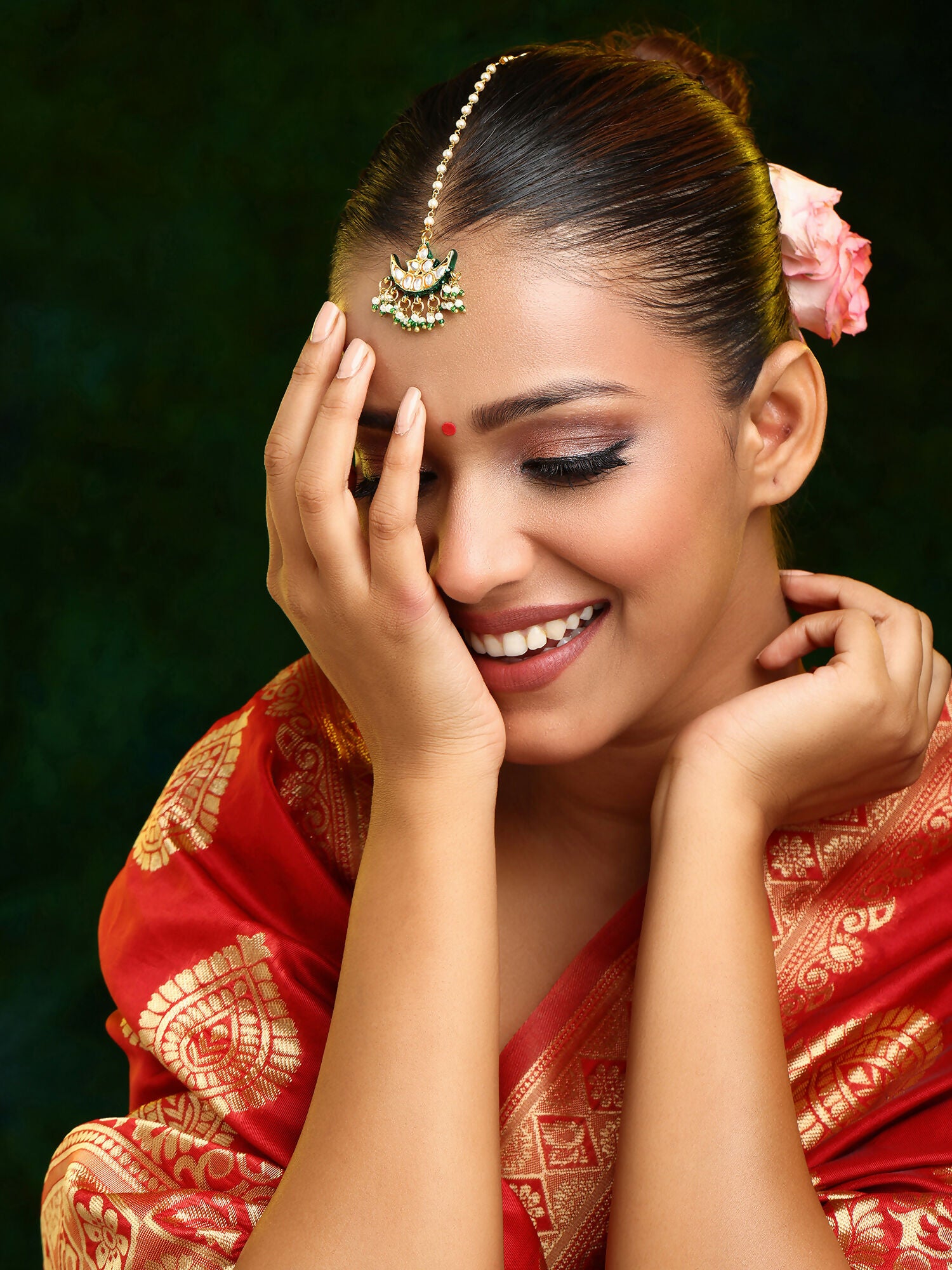 Ruby Raang Gold Polished Gold Kundan Maang Tikka