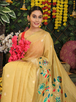 Thumbnail for Astita Linen Cotton Yellow Saree