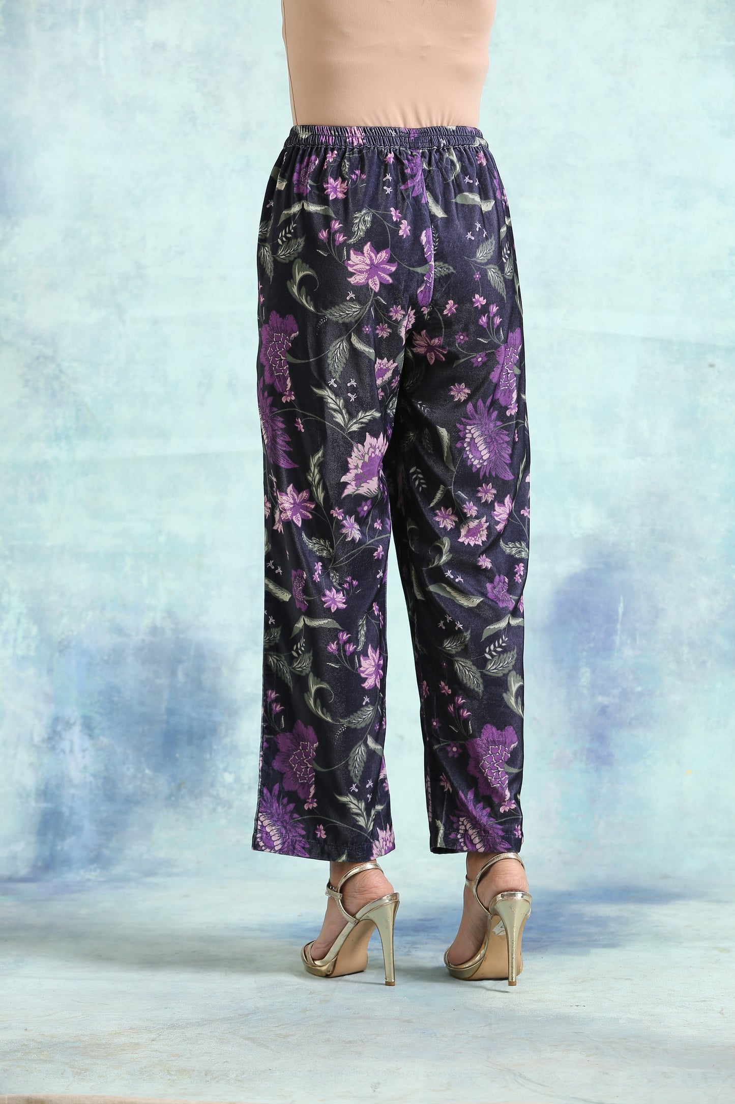 trueBrowns Black Printed Velvet Pant - Distacart