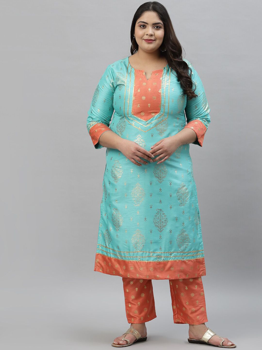 Sztori Ethnic Motifs Printed Gotta Patti Kurta with Trousers - Distacart