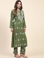 Thumbnail for HOUSE OF KARI Floral Embroidered Thread Work Pure Cotton Kurta with Trousers - Distacart