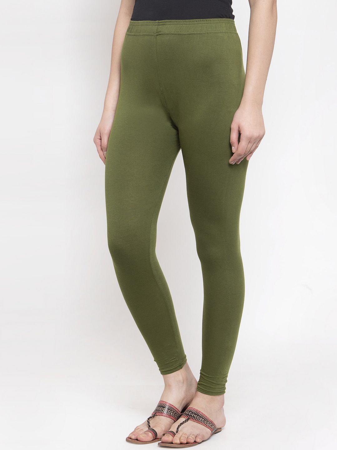 TAG 7 Women Olive Green Solid Ankle-Length Leggings - Distacart