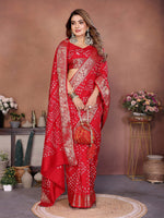 Thumbnail for Aastha Fashion Red Pure Dola Silk Handmade Original Bandhej Saree - Distacart