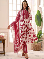 Thumbnail for Anouk Women Floral Printed Pleated Pure Cotton Kurta with Trousers & With Dupatta