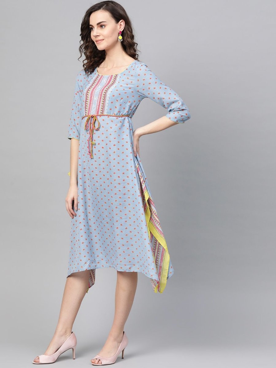 AURELIA Women Blue & Red Printed A-Line Dress
