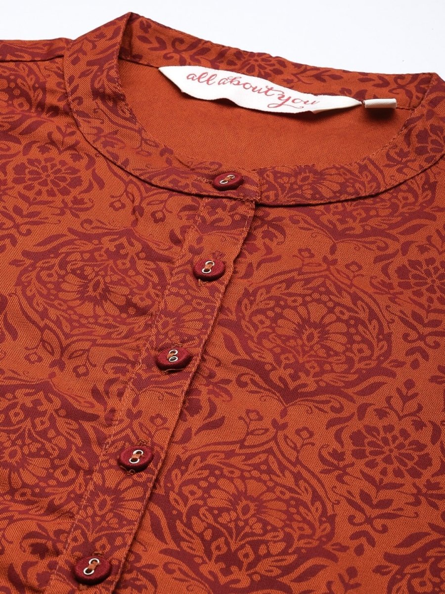 All About You Women Rust Brown Ethnic Motifs Printed Straight Kurta - Distacart