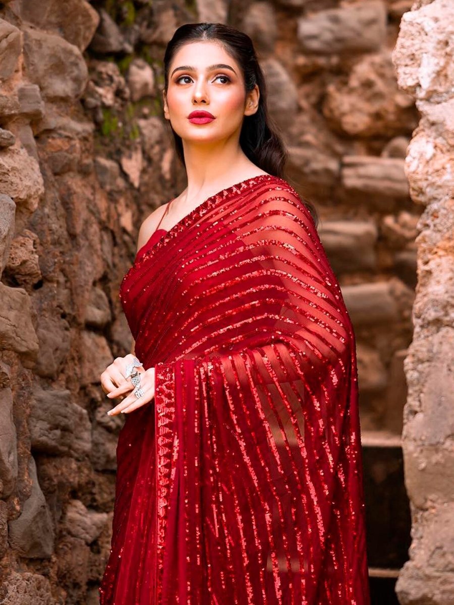 Anouk Red Embellished Sequinned Pure Georgette Saree - Distacart