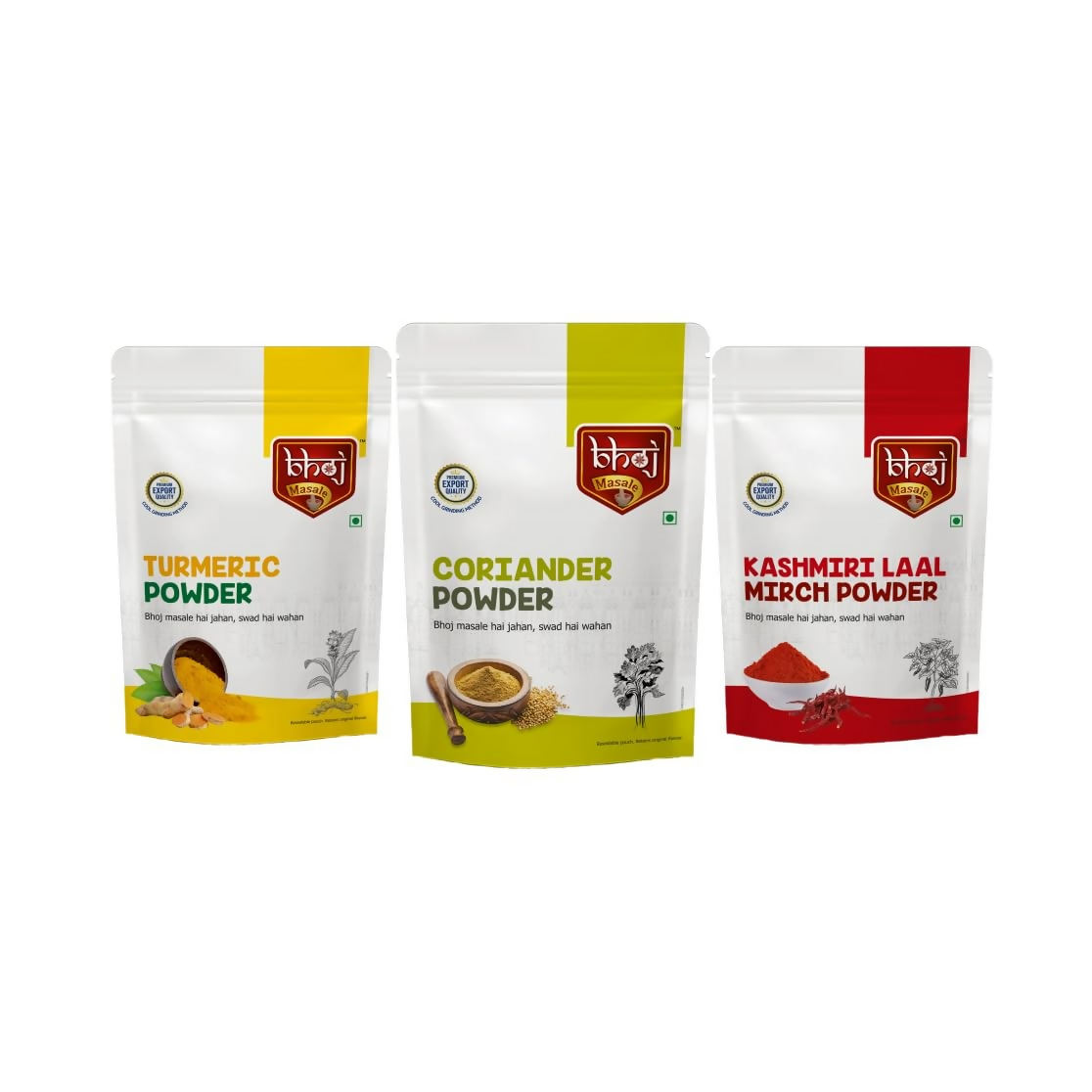Bhoj Masale Haldi,Dhaniya And Kashmiri Lal Mirch Powder Combo Pack - Distacart