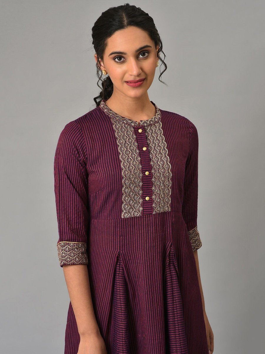 AURELIA Mandarin Collar Striped A-line Dress - Distacart