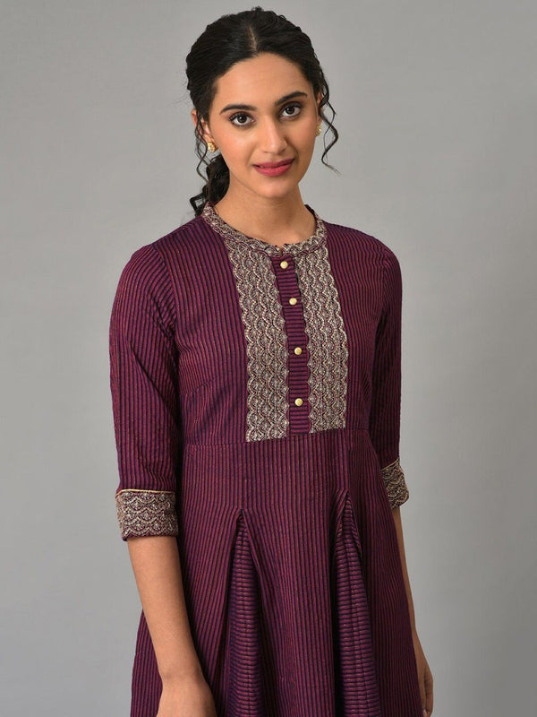 AURELIA Mandarin Collar Striped A-line Dress