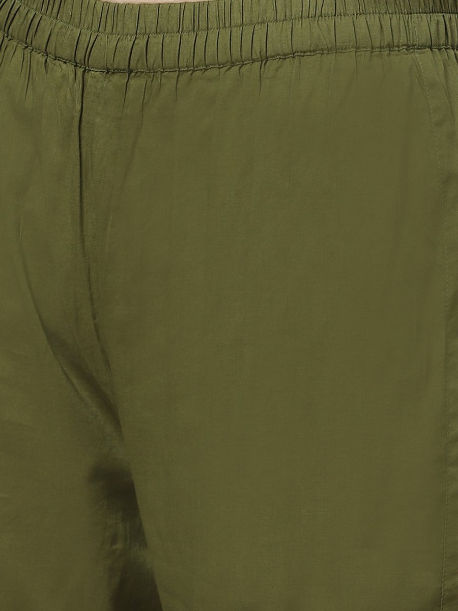 ADA Women Green & Yellow Chikankari Embroidered Sustainable Handloom Kurta with Trousers - Distacart