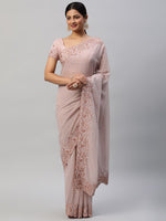 Thumbnail for kasee Mauve Polka Dots Embroidered Saree - Distacart