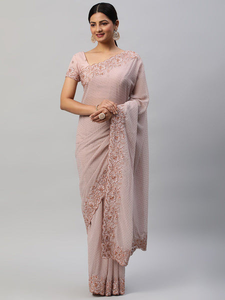kasee Mauve Polka Dots Embroidered Saree - Distacart