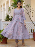 Thumbnail for Anouk Women Floral Yoke Design Panelled Aari Work Pure Cotton Kurta with Trousers & With Dupatta
