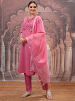 Thumbnail for Vishudh Rose Embroidered Straight Kurta with Trouser & Dupatta