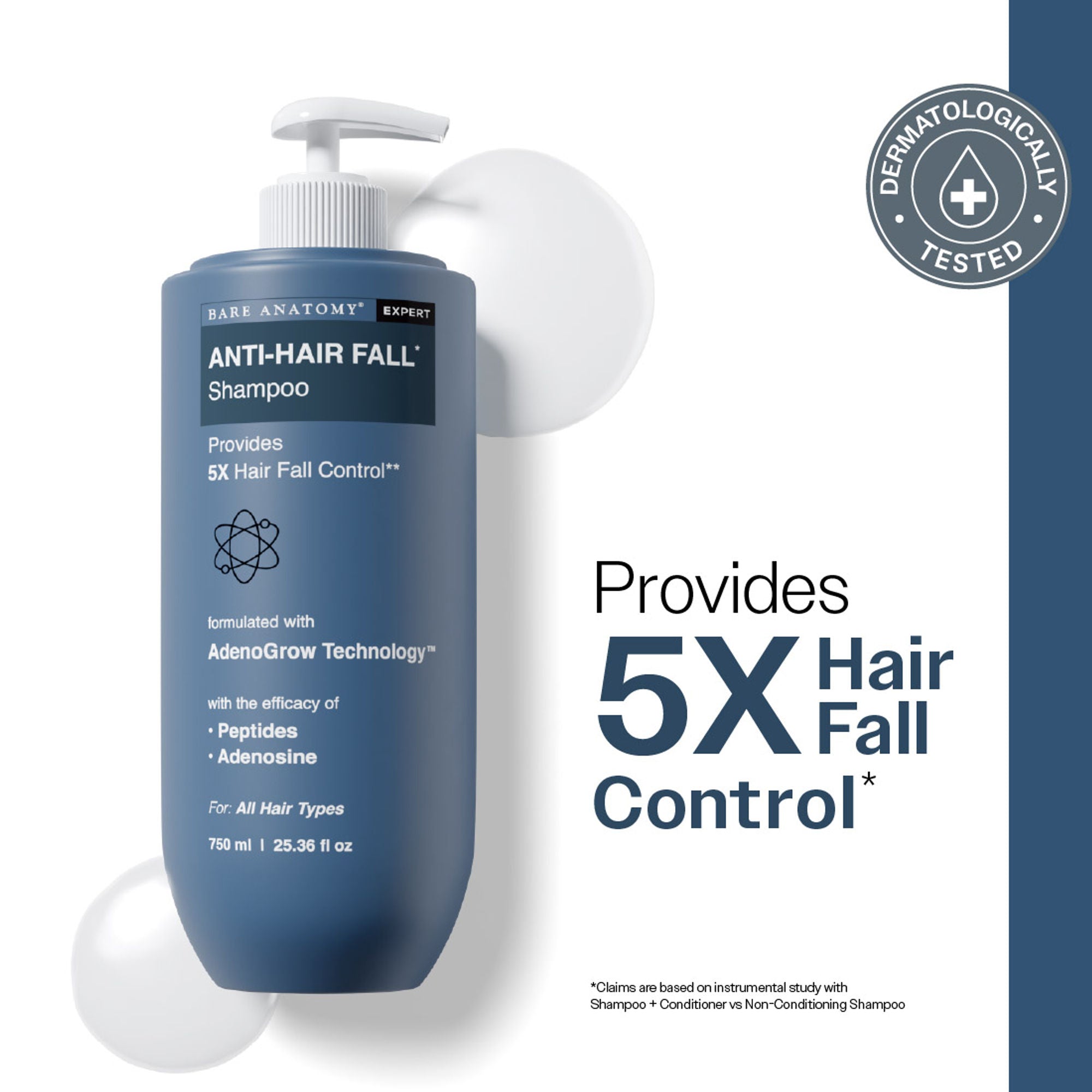 Bare Anatomy Anti-Hair Fall Shampoo 5X Hair Fall Control With Peptides - 750ml