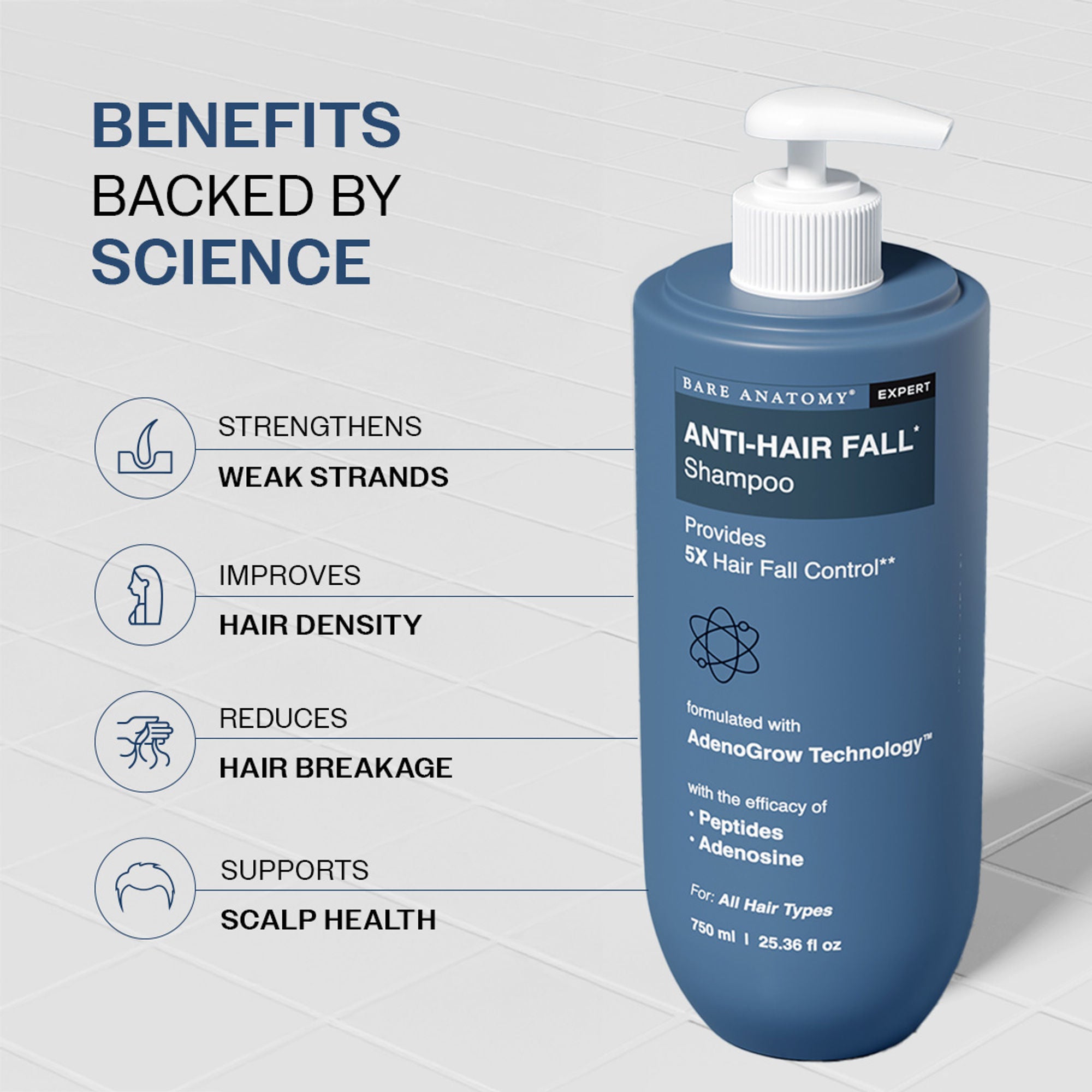 Bare Anatomy Anti-Hair Fall Shampoo 5X Hair Fall Control With Peptides - Dista
