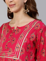 Thumbnail for Anubhutee Fuchsia Pink Ethnic Motifs Maternity A-Line Midi Dress - Distacart