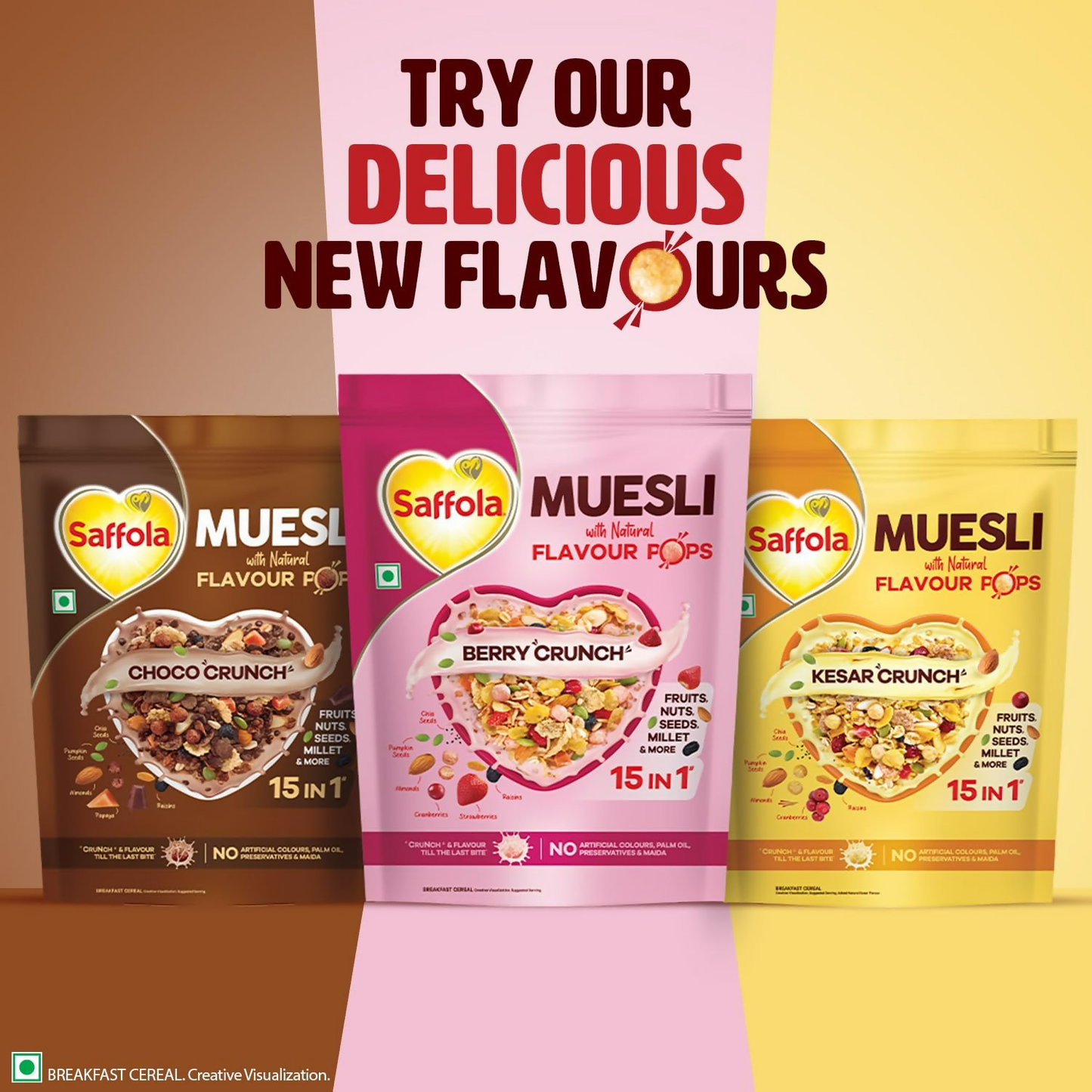 Saffola Muesli Fruit & Nut Berry Crunch with Flavour Pops - Distacart
