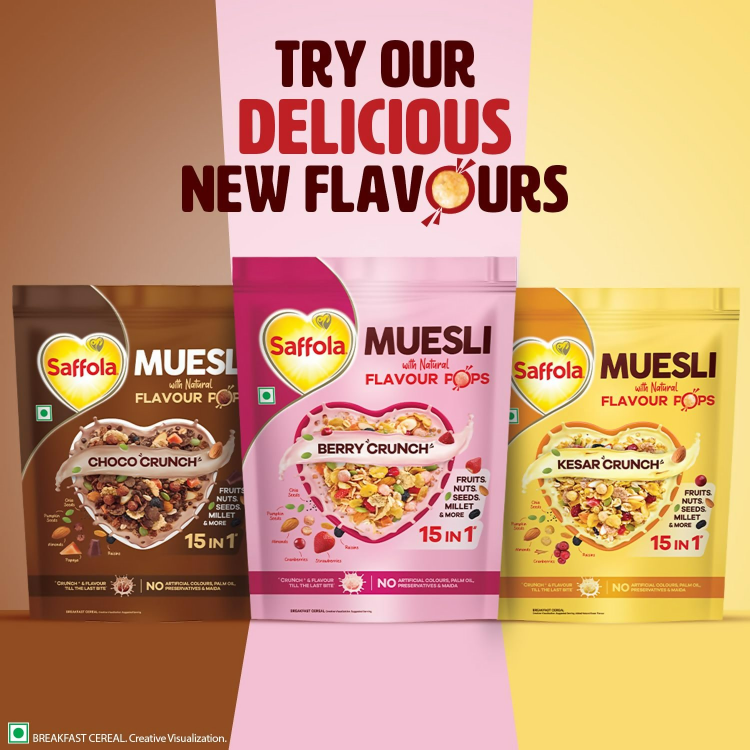 Saffola Muesli Fruit & Nut Berry Crunch with Flavour Pops - Distacart