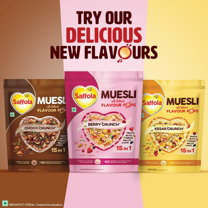 Saffola Muesli Fruit & Nut Berry Crunch with Flavour Pops - Distacart