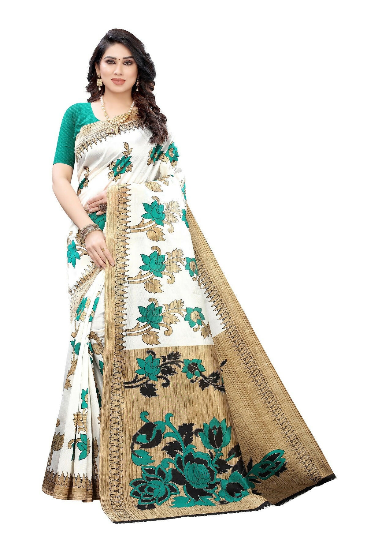 Vamika White Printed Art Silk Saree - Distacart
