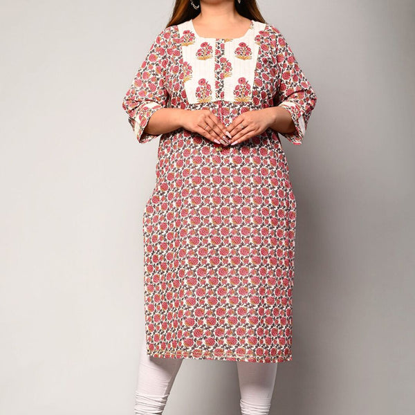 Swasti Women White Geometric Printed Floral Pathani Kurta - Distacart