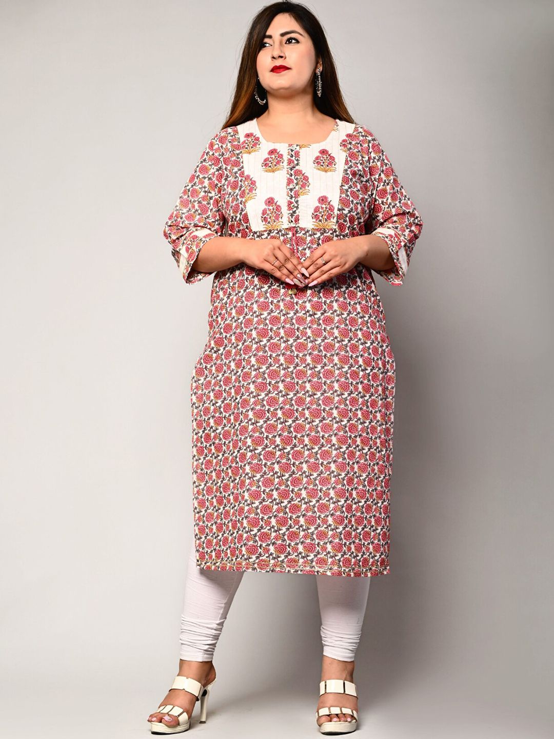 Swasti Women White Geometric Printed Floral Pathani Kurta - Distacart