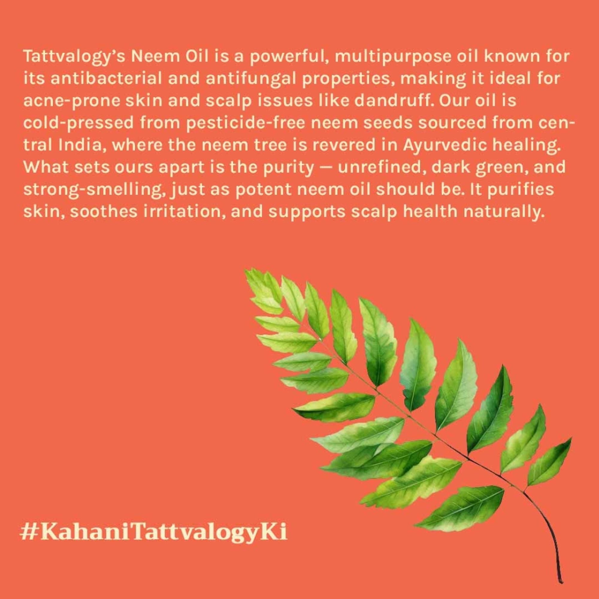 Tattvalogy Neem Oil - Cold Pressed, Fights Dandruff, Soothes Scalp & Promotes Hair Health Naturally - Distacart