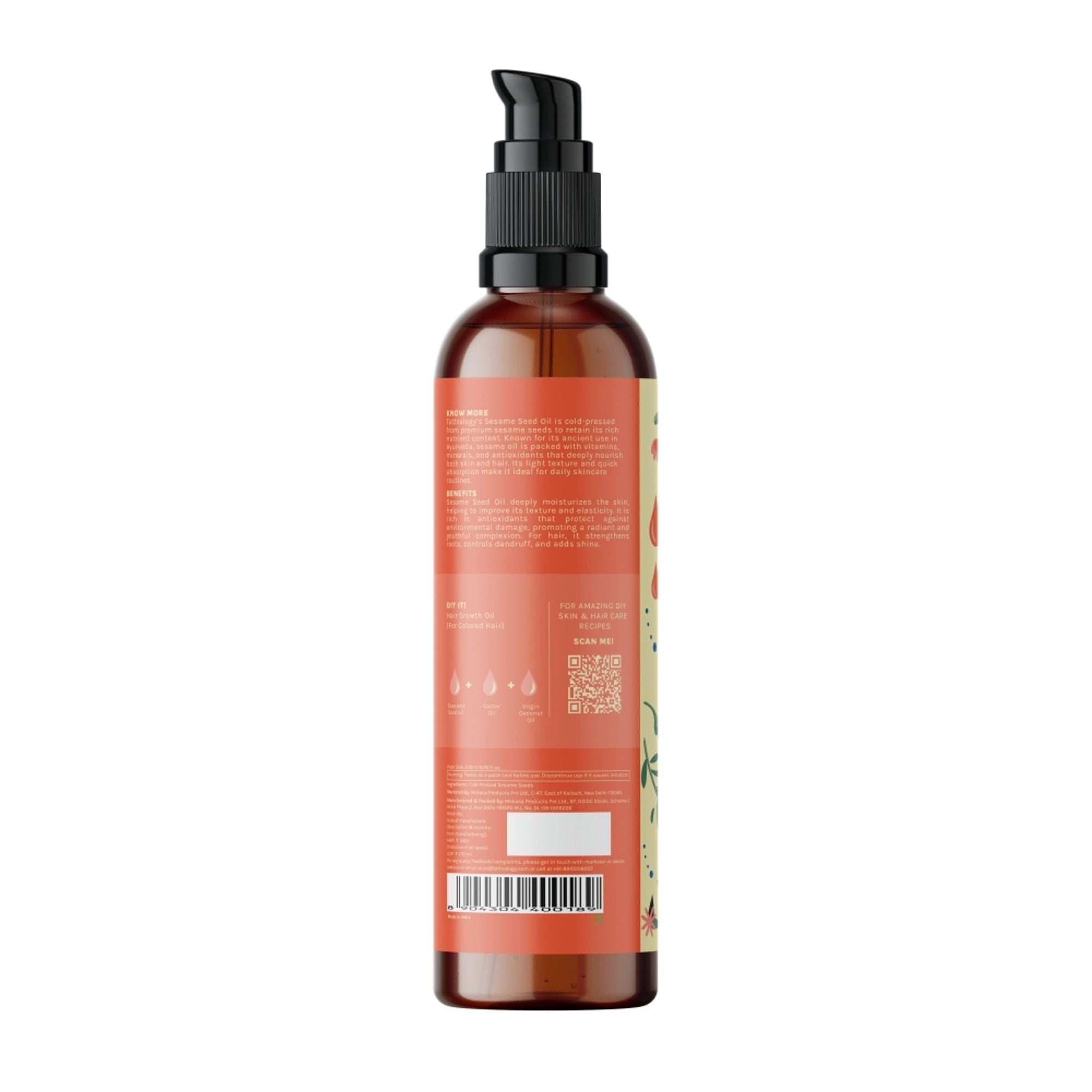 Tattvalogy Sesame Seed Oil - Cold Pressed, Strengthens Hair, Soothes & Nourishes Skin, all Naturally - Distacart
