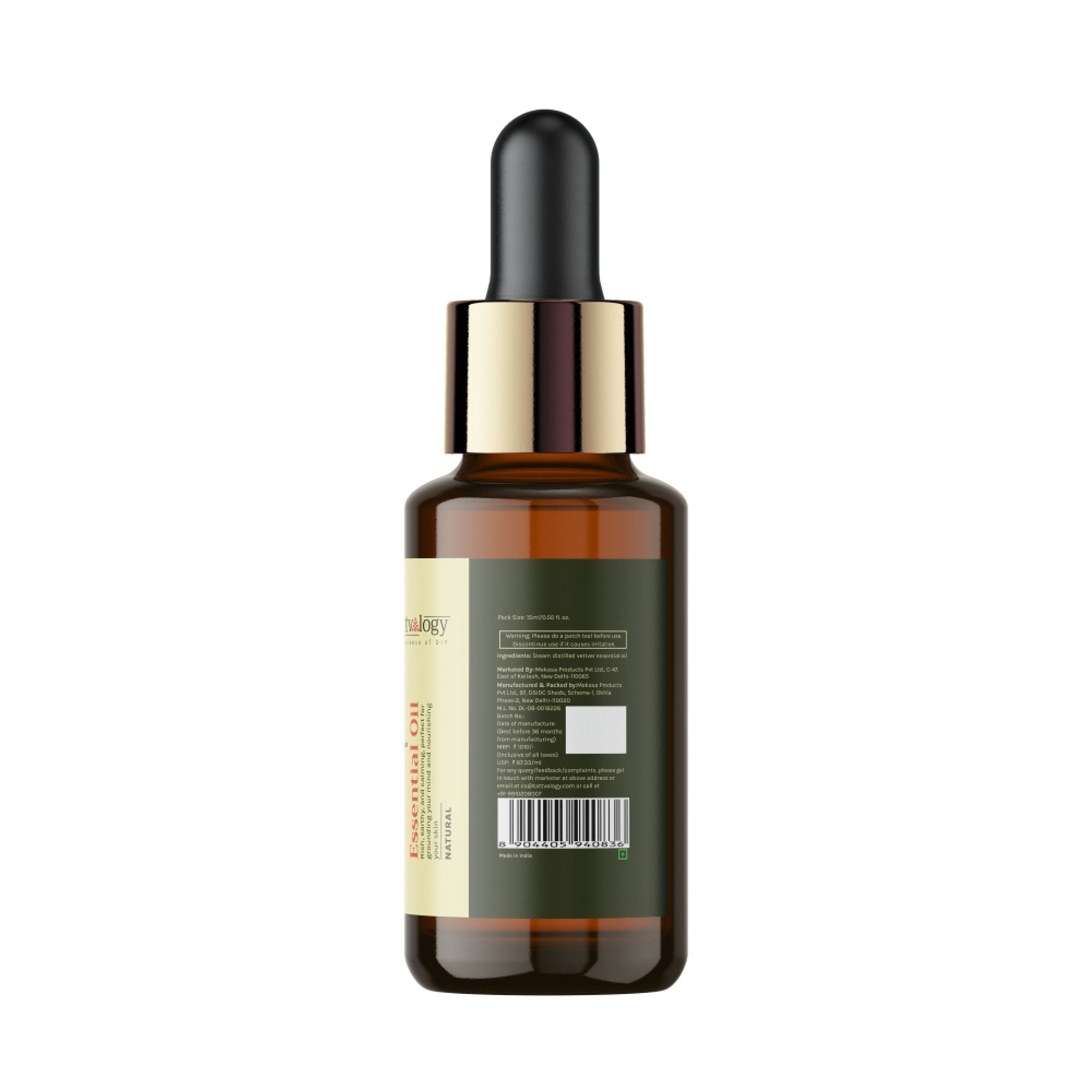 Tattvalogy Vetiver Essential Oil - Nourishes Skin, Heals Marks, Reduces Stretch Marks, Earthy Aroma - Distacart