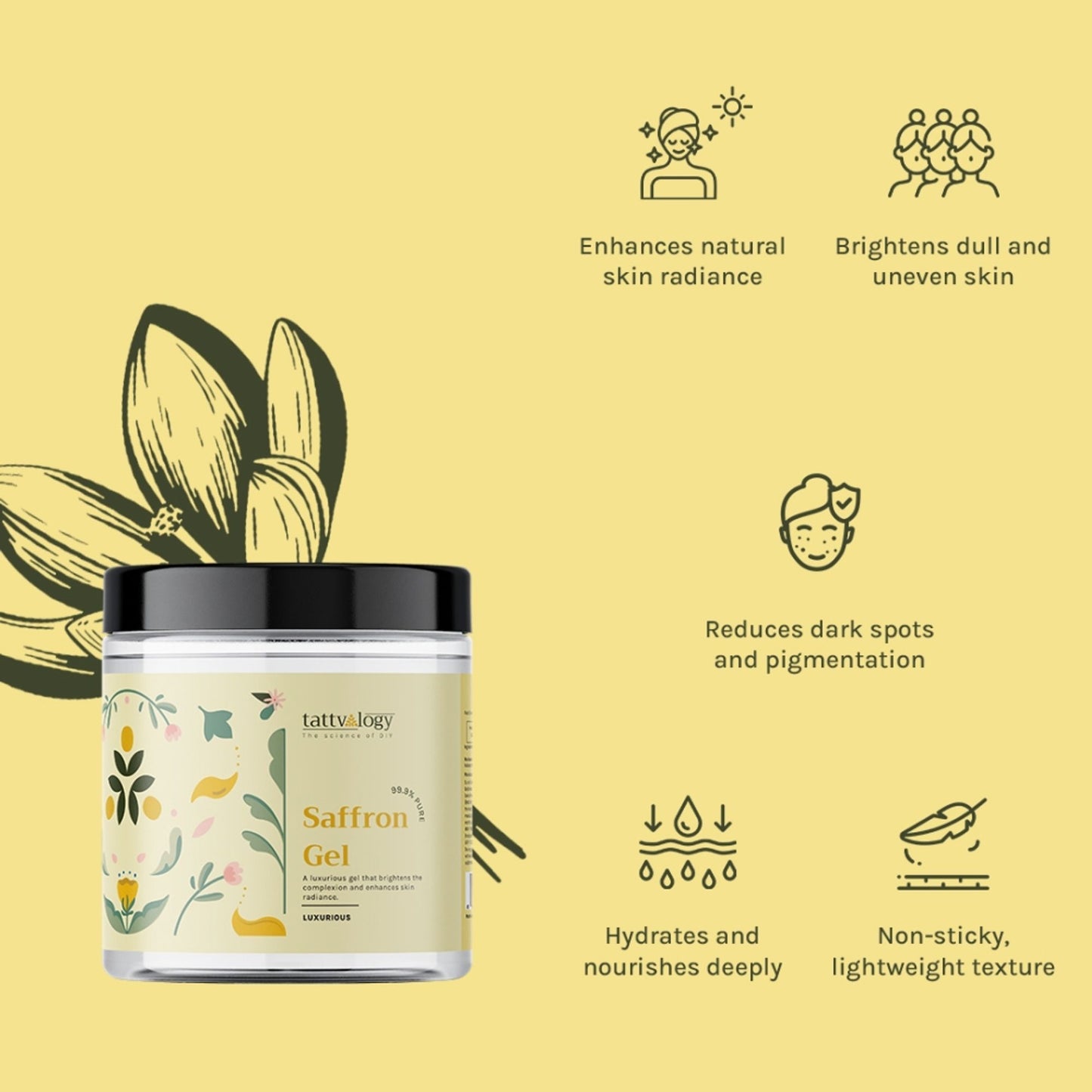 Tattvalogy Luxurious Saffron Gel - Pure Saffron, Brightens Skin, Reduces Pigmentation & Adds Glow - Distacart