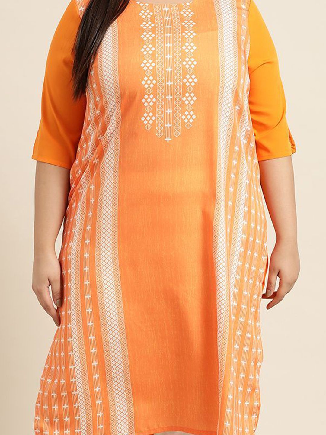 Sztori Plus Size Geometric Printed Round Neck Straight Kurta - Distacart
