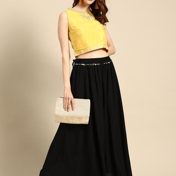 TAG 7 Women Black Solid Flared Palazzos - Distacart