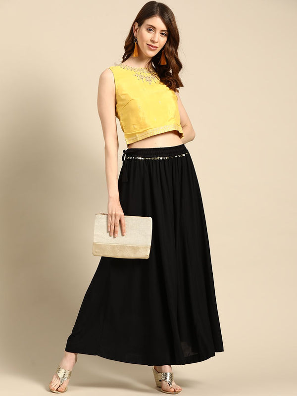 TAG 7 Women Black Solid Flared Palazzos