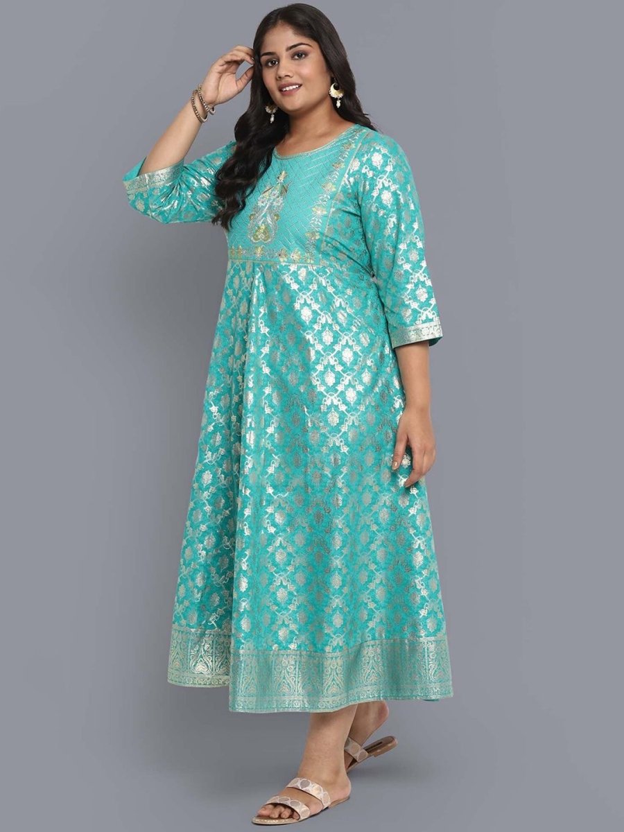 AURELIA Green Ethnic Motifs Midi Dress