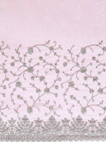Thumbnail for kasee Pink & Silver-Toned Floral Embroidered Net Heavy Work Saree - Distacart