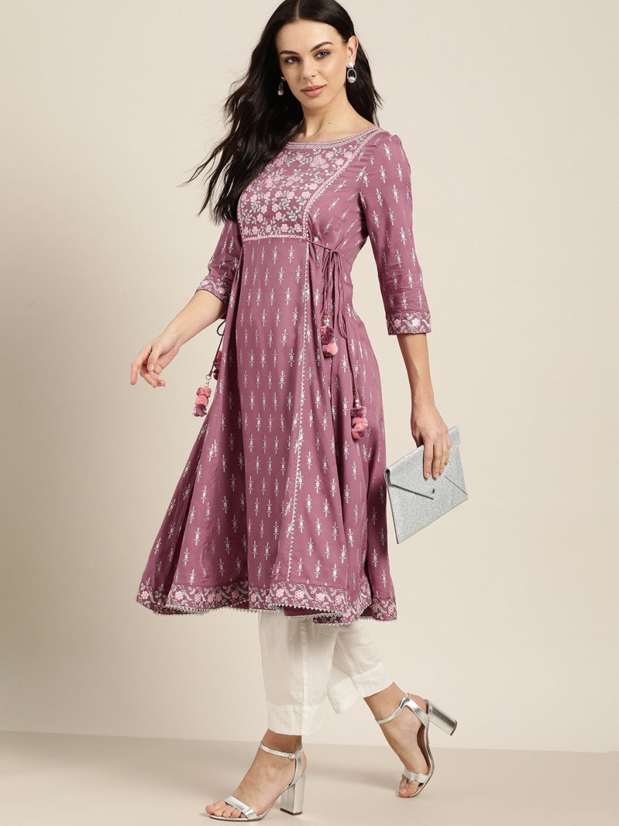 All About You Purple & Silver Ethnic Motifs Gotta Patti Detail Kurta - Distacart