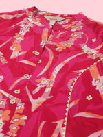 Thumbnail for Anouk Fuchsia Abstract Printed Panelled Chanderi Silk Kurta with Trousers