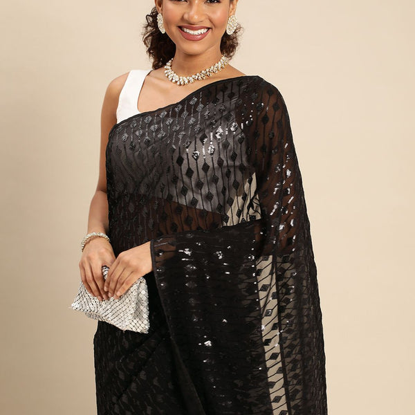 kasee Embellished Sequinned Pure Georgette Saree - Distacart