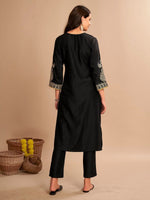 Thumbnail for Anouk Black Embroidered Regular Thread Work Straight Kurta with Trousers