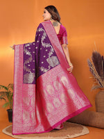 Thumbnail for Joban Fashion Banarasi Plum Woven Soft Silk Saree