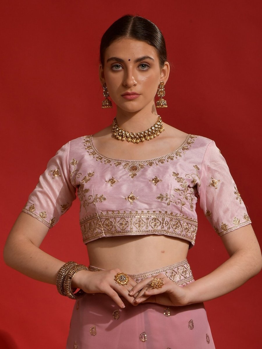 Anouk Pink & Gold-Toned Paisley Sequinned Pure Georgette Saree - Distacart