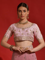 Thumbnail for Anouk Pink & Gold-Toned Paisley Sequinned Pure Georgette Saree - Distacart