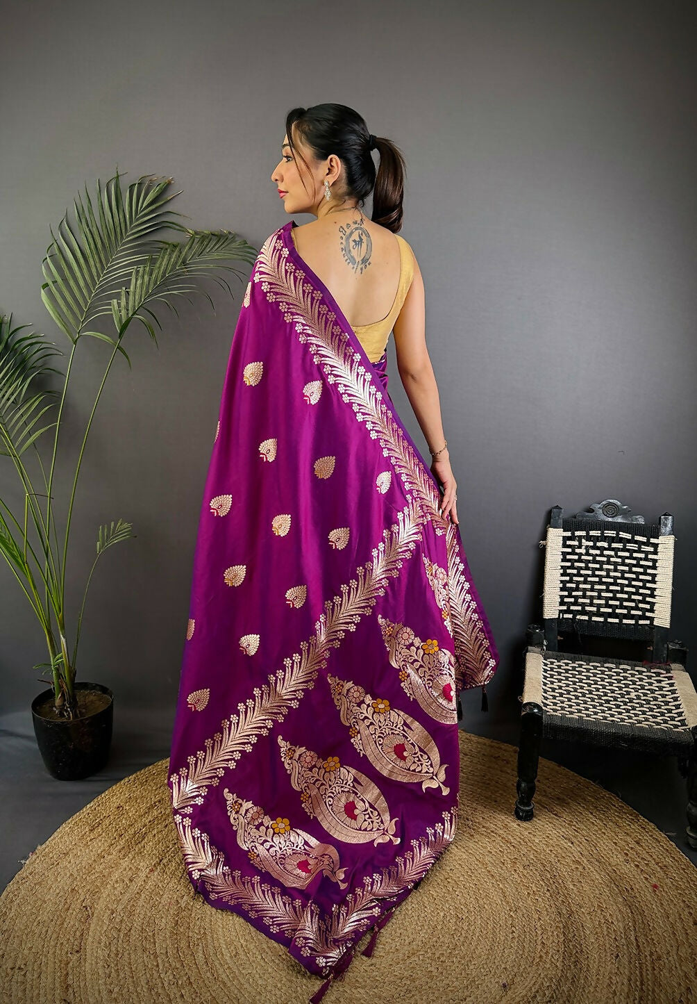 Joban Fashion Banarasi Purple Woven Soft Silk Saree