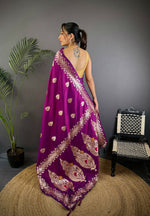 Thumbnail for Joban Fashion Banarasi Purple Woven Soft Silk Saree