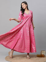 Thumbnail for AURELIA Ethnic Motifs Printed V-Neck Pure Cotton A-Line Maxi Ethnic Dress