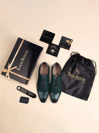 Thumbnail for LOUIS STITCH Men Seaweed Green Formal Wholecut Lace-Up Derby Shoes