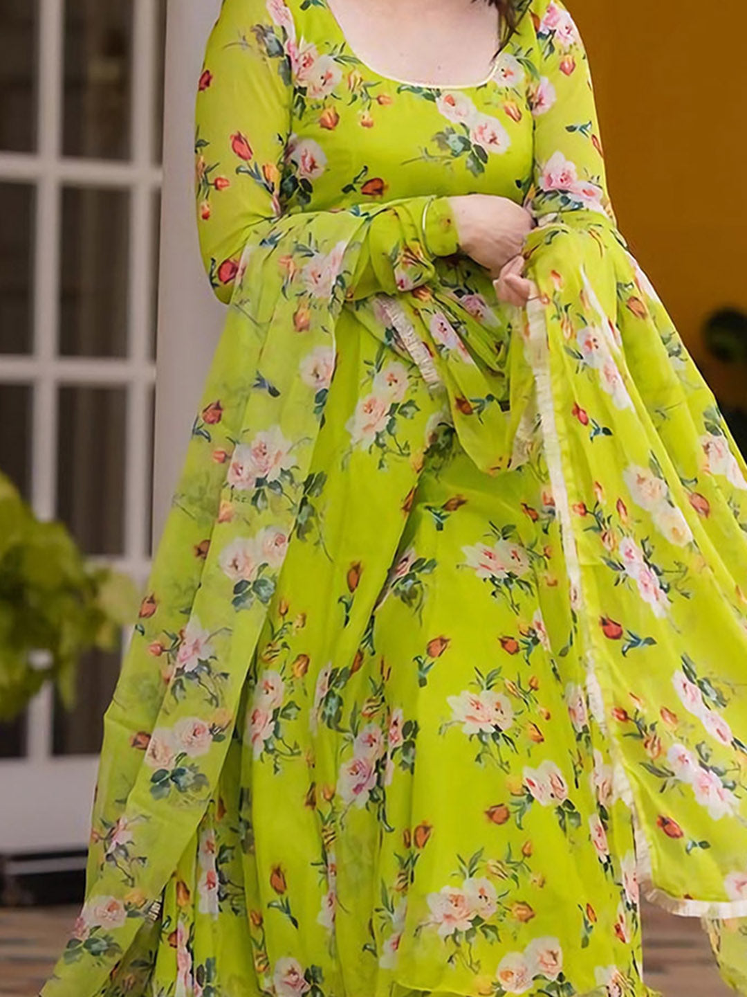 Kalini Floral Printed Long Sleeves Regular Gotta Patti Kurta With Churidar & Dupatta - Distacart