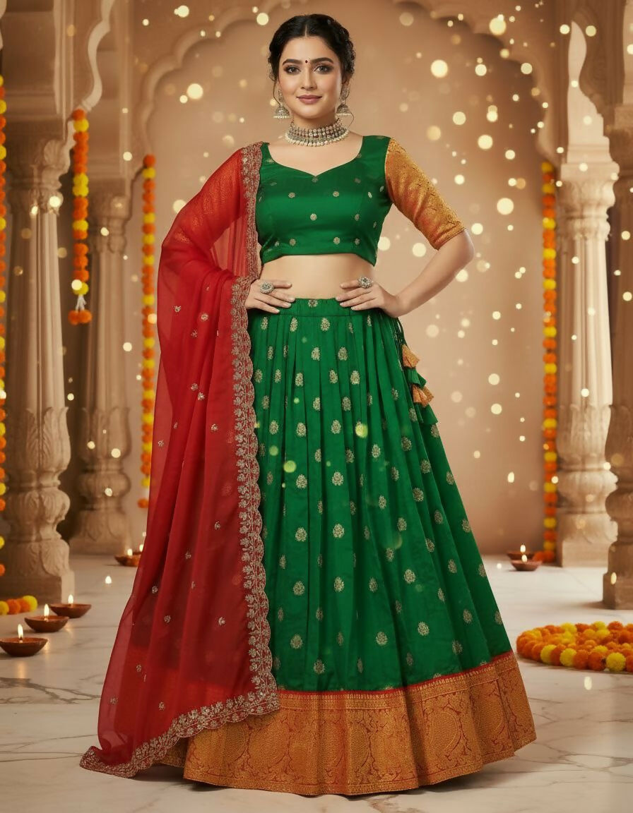 Teeya Creation New Womens Latest Embroidered Designer Lehenga Choli Set - Green - Dista